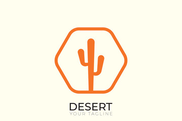 abstract desert logo, abstract cactus and palm tree logo with line style, minimalist desert line logo