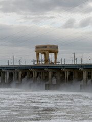 Water Discharge at Hydroelectric Power Station During Cloudy Conditions With Hydro Turbines in...
