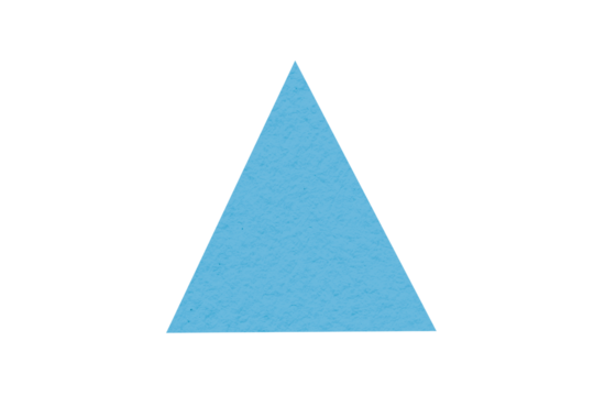 Light blue triangle made from paper cut into a triangle shape on a transparent background.
