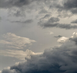 Dramatic Heavy Clouds Form a Captivating Sky, Hinting at Potential Rain in the Early Evening Twilight
