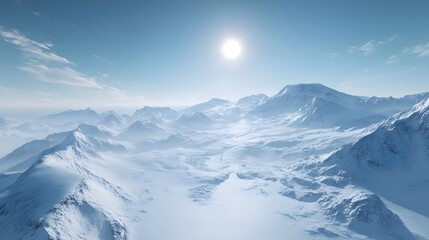 Obraz premium Vast snowy mountain range under a bright sun.