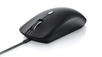 Sleek Black Mouse Ergonomic Design on White Background with Technology Essential.