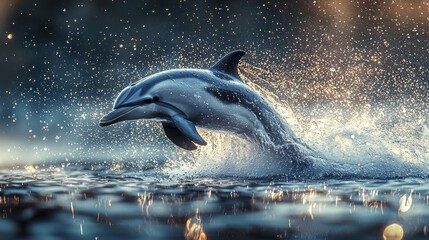 Obraz premium Majestic dolphin leaps, water splashes