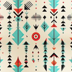 Fototapeta premium Colorful Vintage Bohemian Geometric Tribal Pattern: Creative Abstract Symmetrical Ethnic Textile Design Illustration