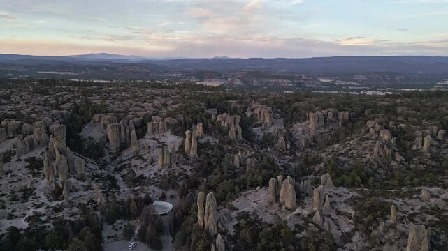Valle de los monjes in chihuahua, showcasing unique rock formations, aerial view
