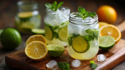 Fototapeta premium Refreshing Summer Citrus Cocktail with Mint and Ice .