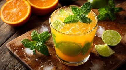 Fototapeta premium Refreshing Summer Citrus Cocktail with Mint and Ice .