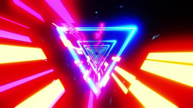 Flying through an abstract tunnel with neon triangles. Infinitely looped animation - Powered by Adobe