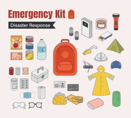 Emergency kit set. Pack of tools for first aid help, suppiort.