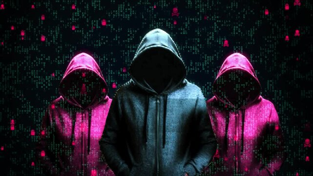 Cybersecurity Hacker Competing Futuristic Cyber attack army silhouettes cybersecurity digital security breach. data breach alerts, threats protecting digital systems. privacy safety. Virus Wireframe