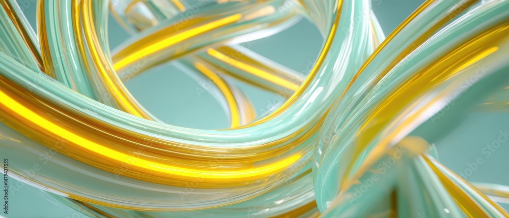 Poster abstract flowing teal and gold lines with luminous glow, creating a dynamic and modern background fo