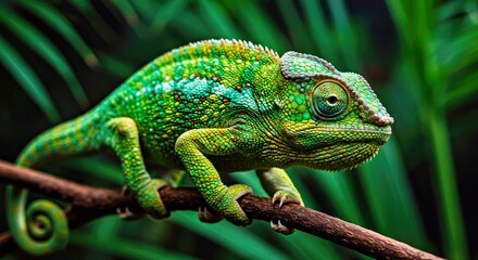 Obraz premium Macro Shot of Colorful Chameleon; Exotic Reptile, Tropical Wildlife, Color Adaptation