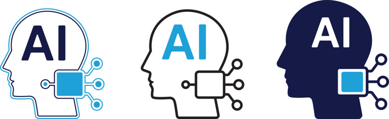 artificial intelligence icon set machine learning, neural network, robot, brain, smart head, data.