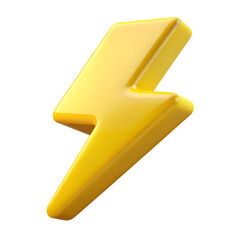 Shiny yellow thunderbolt symbol isolated on transparent background illustrating energy and power