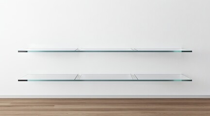 Two glass shelves against a white wall