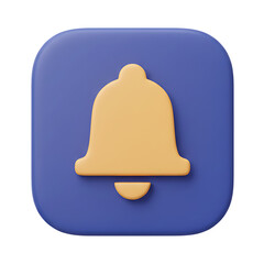 Fototapeta premium 3D Render of a Yellow Bell Notification Icon on a Blue Square Button