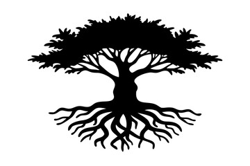 Obraz premium Tree Silhouette with Roots Forming a Mandala, Mandala Tree Design, Tree with Mandala Roots Illustration, On Transparent Background