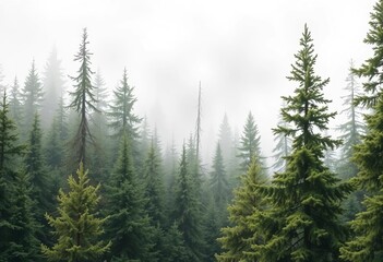 Hand-drawn misty spruce forest, perfect for interior design & screensavers,  calm,  vector art
