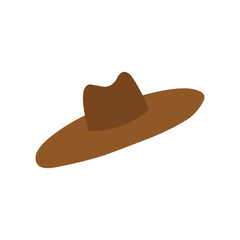 Flat vector illustration of a brown hat with tall crown and wide brim, perfect for digital design