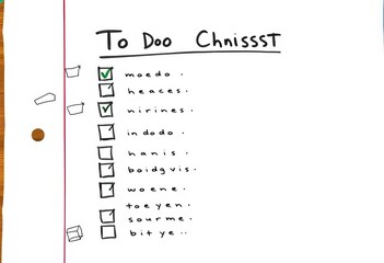 Hand-drawn doodle checklist with checkboxes and to-do tasks on a memo page; vector illustration in sketch style,  notepad,   vintage