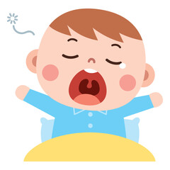 Cartoon Baby Boy Yawning in Bed