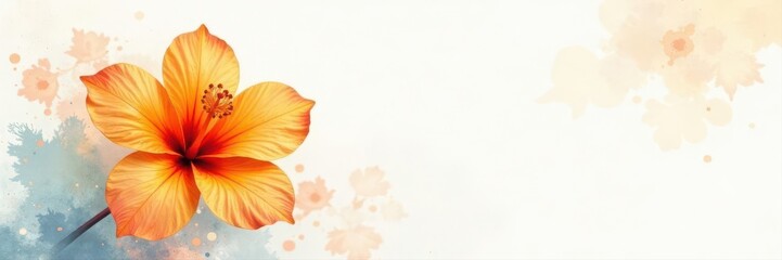 Fototapeta premium Single orange blossom, watercolor wash background, macro, natural