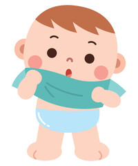 Cartoon Baby Boy Getting Dressed

