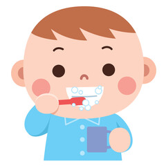 Cartoon Baby Boy Brushing Teeth