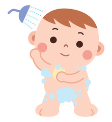Cartoon Baby Boy Taking a Shower

