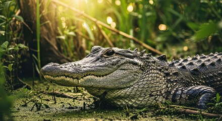 Fototapeta premium North American Alligator in Florida Marsh; Apex Predator Wildlife in Natural Habitat