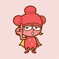 指差しをしてポイントのポーズをするかわいい女の子／A cute girl pointing and making a point pose