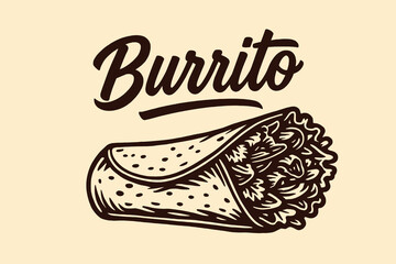 Burrito text and wrap retro food sketch vector icon