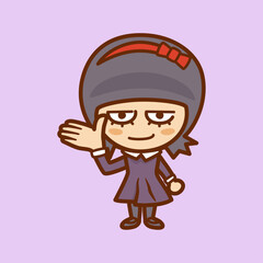 手でこちらですと案内しているかわいい女の子／
A cute girl pointing with her hand