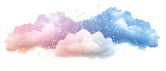 Obraz premium Pastel Clouds with Sparkles Illustration on White Background Dreamy Celestial Scene Graphic Resource