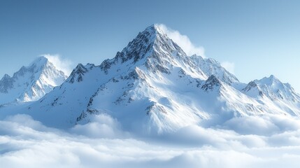 Fototapeta premium Snowy mountain peak above clouds