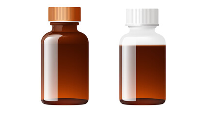 Amber & Clear Glass Bottles on Transparent Background