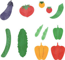 水彩タッチのかわいい夏野菜のイラストセット