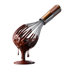 Fototapeta premium metal whisk with chocolate batter drip, isolated on transparent background