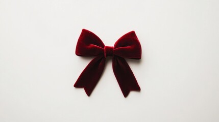 Elegant red velvet bow on white background, top-down studio shot, holiday gift wrapping concept, festive decoration, Christmas season, celebration element