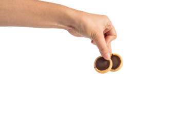 Sweet Bakery Cookies with chocolate and hand on transparent background