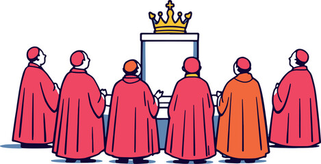 Vsai cardinals choosing new pope behind screen with crown