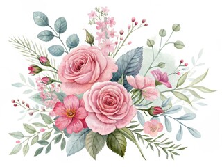 watercolor flowers. floral illustration, Leaf, Botanic composition for wedding or greeting card. branch of flowers
