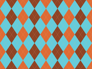 Vibrant argyle pattern in teal, burnt orange, and brown.  Perfect for backgrounds, textiles, or playful branding.