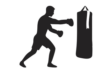 Boxer Training Silhouette in Smoky Gym, Athletic Fighter Outline, Boxing Training Art