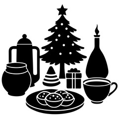 Christmas breakfast setup silhouette  vector illustration 