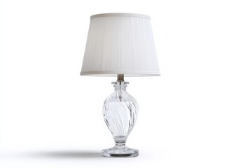 Elegant glass table lamp with a pleated off-white shade, perfect for adding a touch of sophistication to any room.  The swirling design of the base adds a unique touch.