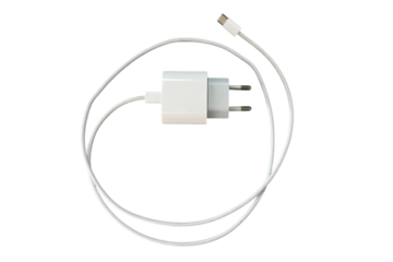 White usb charger with cable on transparent background