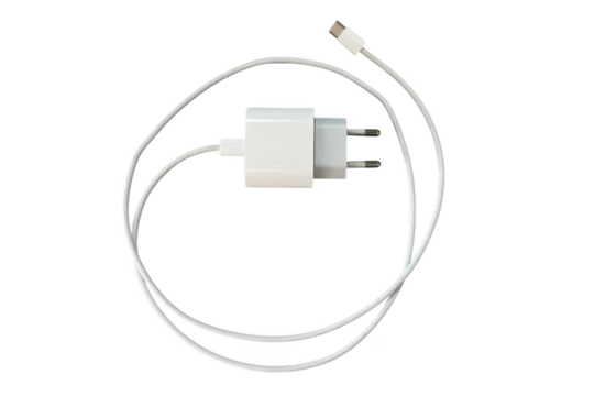 White usb charger with cable on transparent background