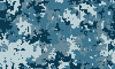 Abstract digital camouflage pattern in shades of blue.  Perfect for backgrounds, textiles, or militarythemed designs.  Seamless texture offers versatility for various creative projects.