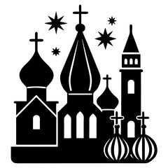 Orthodox Christmas icons and candles silhouette vector illustration 